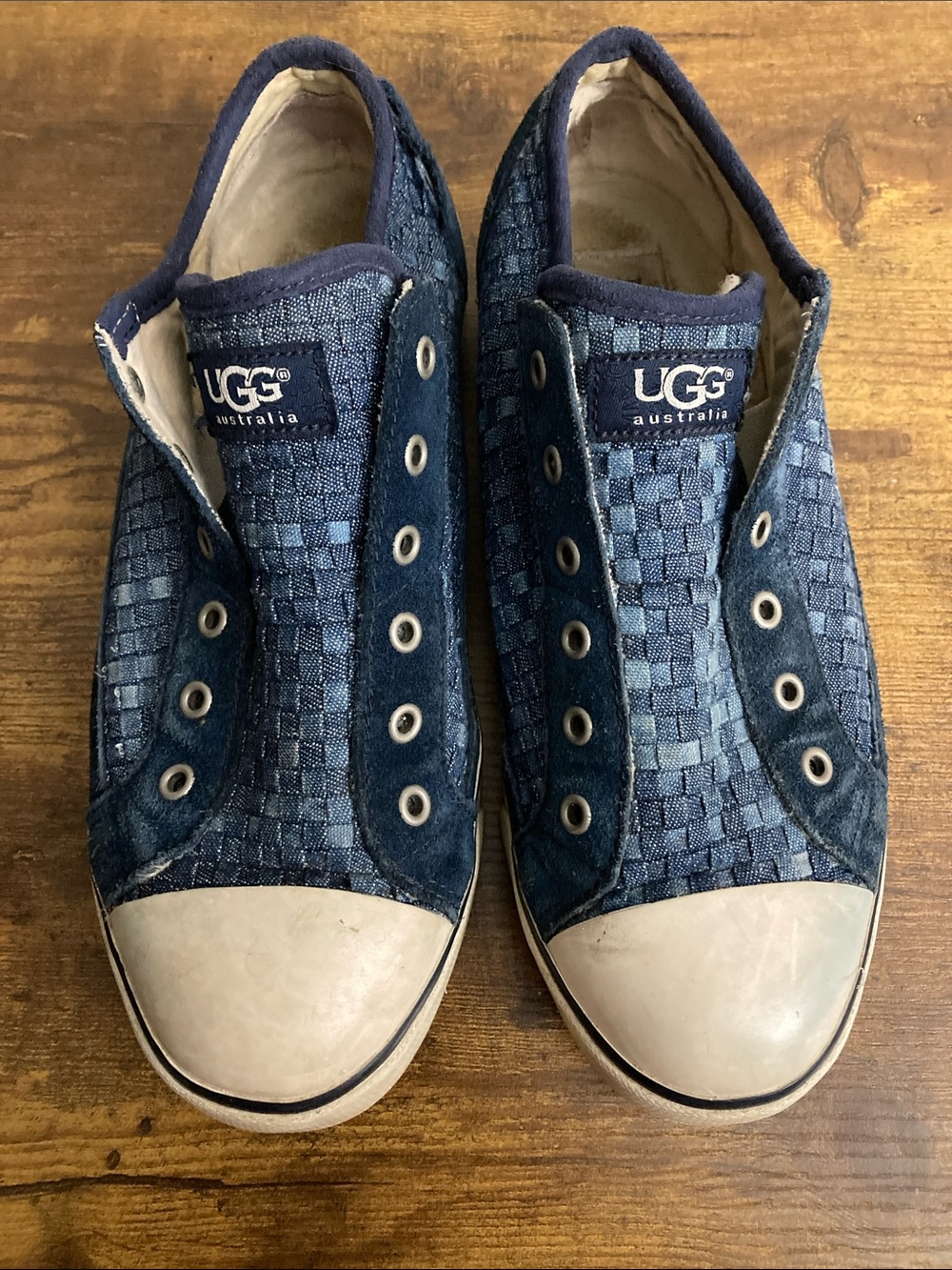 UGG Navy Woven Slip-On Sneakers with White Toe Caps